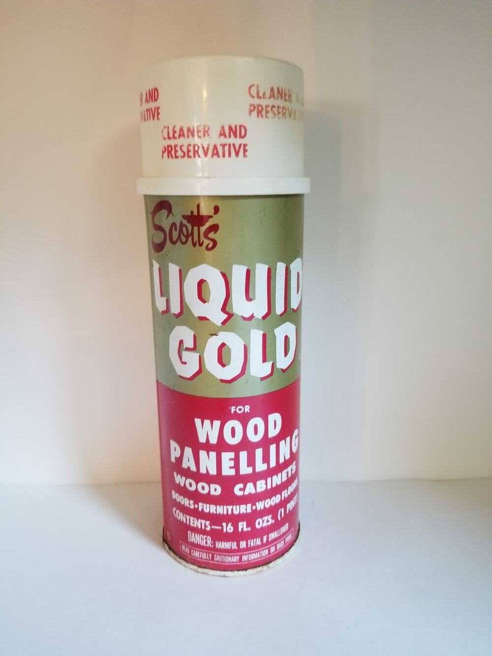 Vintage Scott's Liquid Gold Wood Cleaner 16oz Metal Can Pour Spout 75% Full
